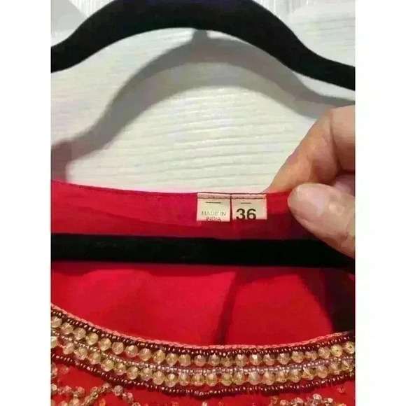 Unbranded Indian Traditional Red Dress Short Sleeve Jewel Embroidered Size Small - Picture 4 of 7